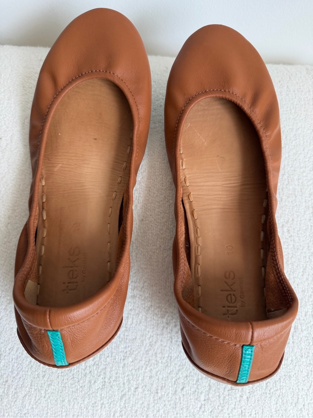 Tieks Brown Leather Ballet Flats with Teal Heel Tab